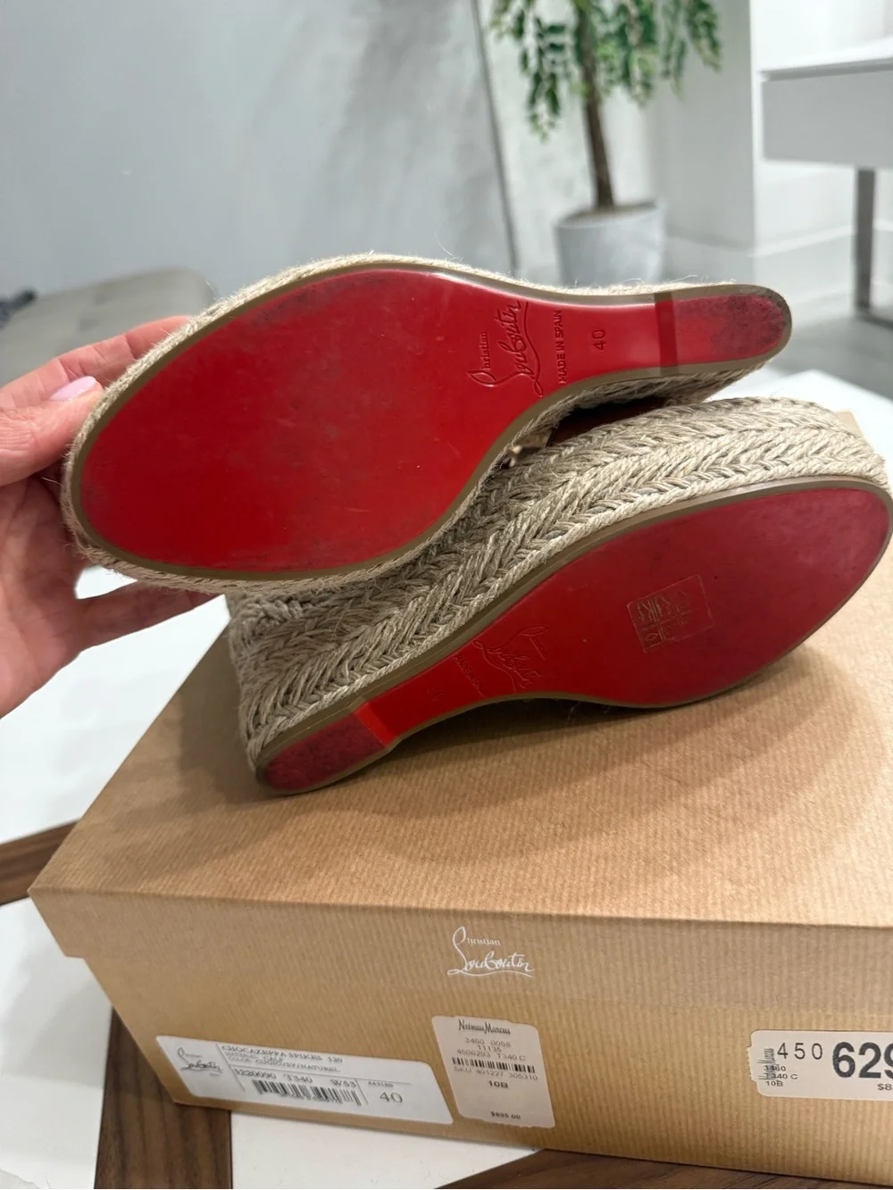 Christian Louboutin Natural Tan Chocazeppa Spikes Wedge Platform Espadrille 40